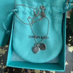 Tiffany & Co. Sterling Silver Double Heart Necklace on Signature Blue